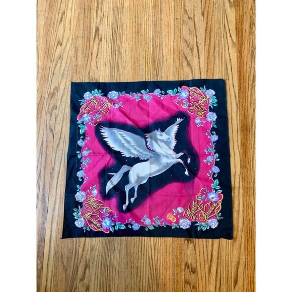 Harley Davidson Pink Unicorn Pegasus Bandana Rag Scarf Cotton VTG Kerchief 90s - Picture 9 of 13